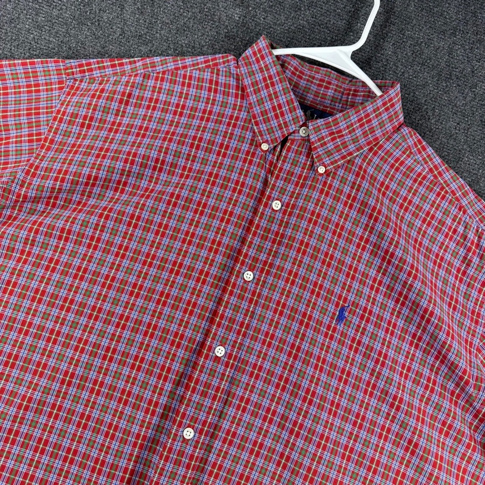 Ralph Lauren Button Down Shirt Mens XXL 2XL Red Plaid Blake Short Sleeve Cotton